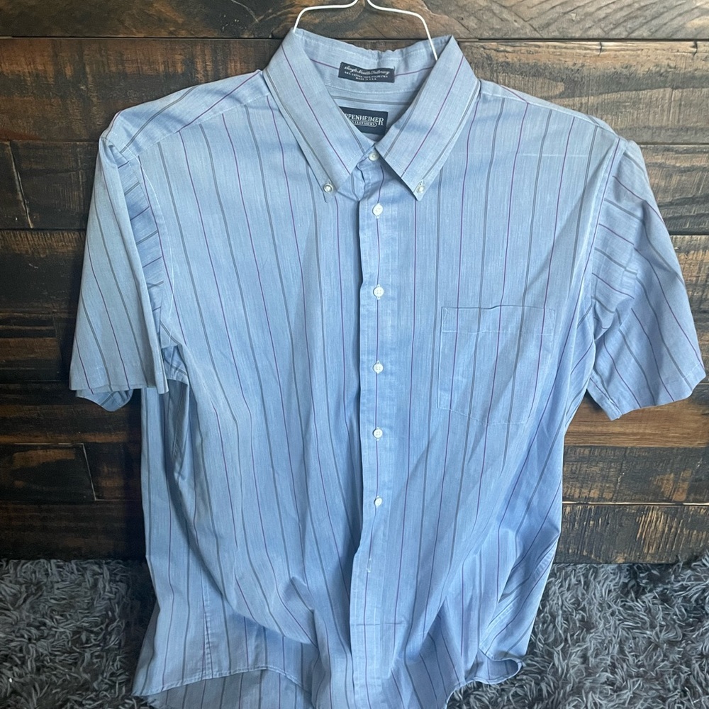 Kuppenheimer Mens Blue Short Sleeve Button Shirt with pocket-16 1/2